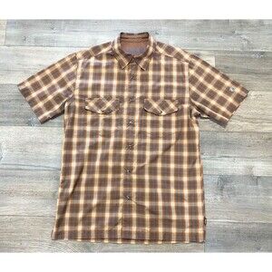 KUHL Response Mens M Plaid Sunburst Short Sleeve Flap Pockets Snap Shirt